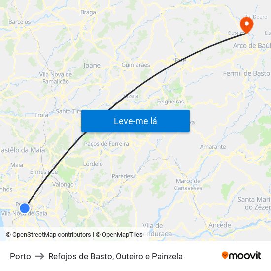 Porto to Refojos de Basto, Outeiro e Painzela map