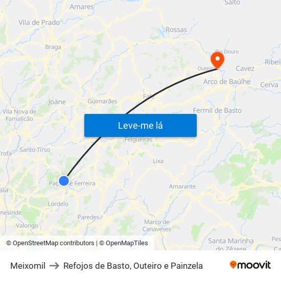 Meixomil to Refojos de Basto, Outeiro e Painzela map