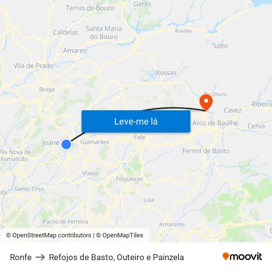 Ronfe to Refojos de Basto, Outeiro e Painzela map