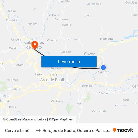 Cerva e Limões to Refojos de Basto, Outeiro e Painzela map