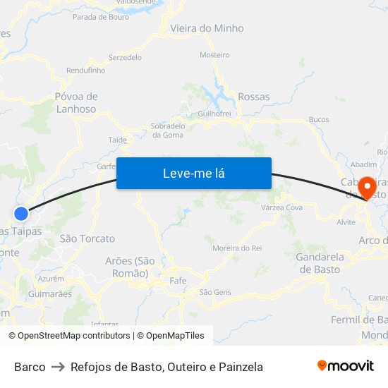 Barco to Refojos de Basto, Outeiro e Painzela map