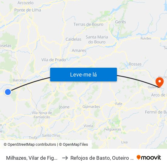 Milhazes, Vilar de Figos e Faria to Refojos de Basto, Outeiro e Painzela map