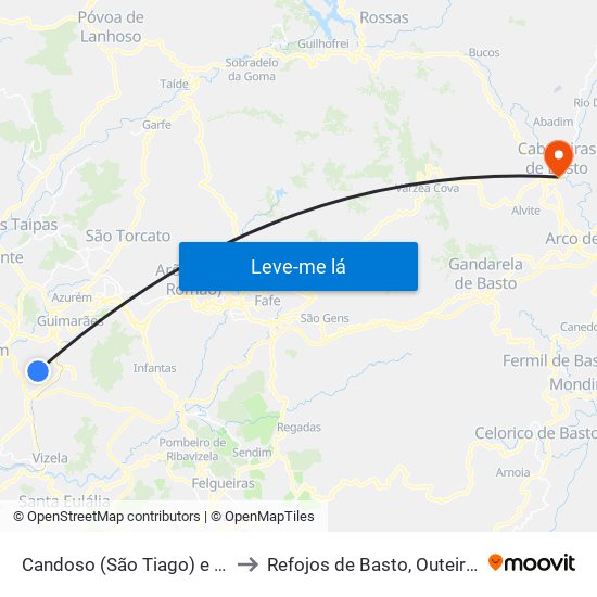 Candoso (São Tiago) e Mascotelos to Refojos de Basto, Outeiro e Painzela map