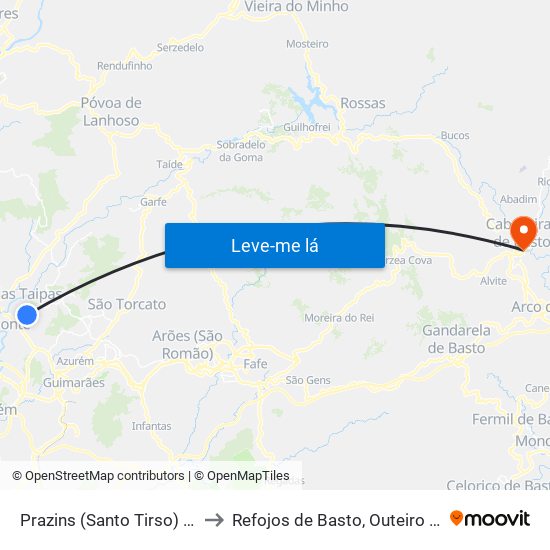 Prazins (Santo Tirso) e Corvite to Refojos de Basto, Outeiro e Painzela map