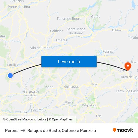 Pereira to Refojos de Basto, Outeiro e Painzela map