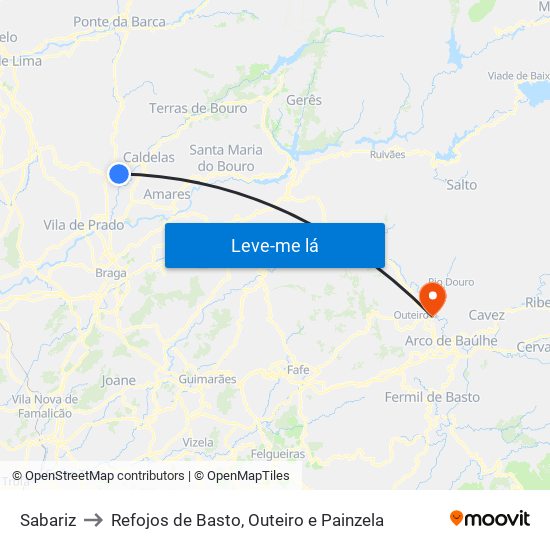 Sabariz to Refojos de Basto, Outeiro e Painzela map