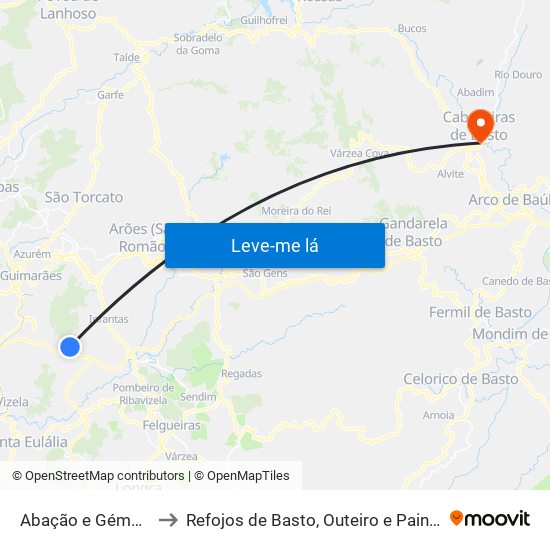 Abação e Gémeos to Refojos de Basto, Outeiro e Painzela map