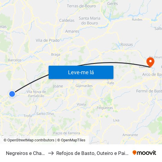 Negreiros e Chavão to Refojos de Basto, Outeiro e Painzela map