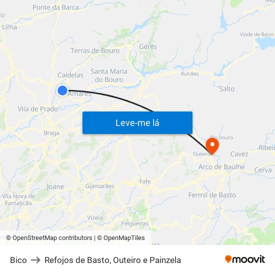 Bico to Refojos de Basto, Outeiro e Painzela map