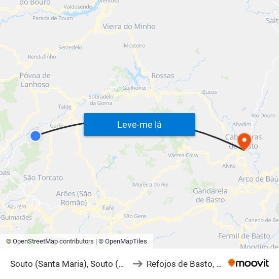 Souto (Santa Maria), Souto (São Salvador) e Gondomar to Refojos de Basto, Outeiro e Painzela map