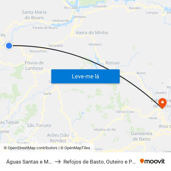 Águas Santas e Moure to Refojos de Basto, Outeiro e Painzela map