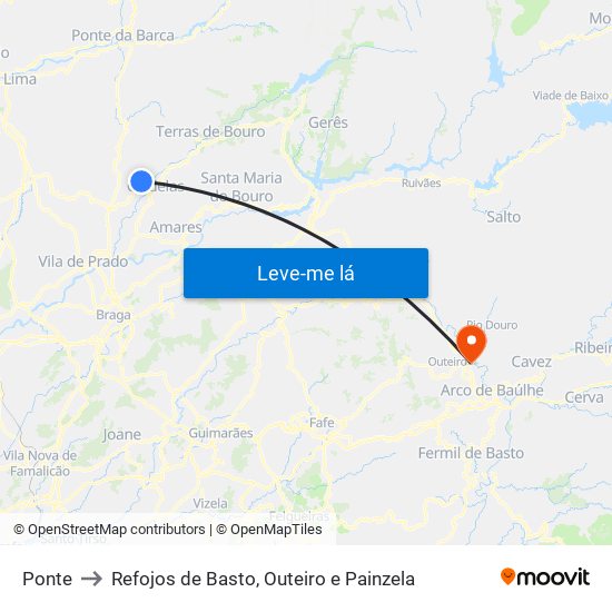 Ponte to Refojos de Basto, Outeiro e Painzela map