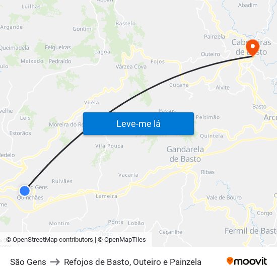São Gens to Refojos de Basto, Outeiro e Painzela map