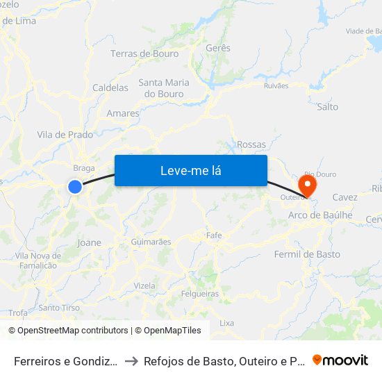 Ferreiros e Gondizalves to Refojos de Basto, Outeiro e Painzela map