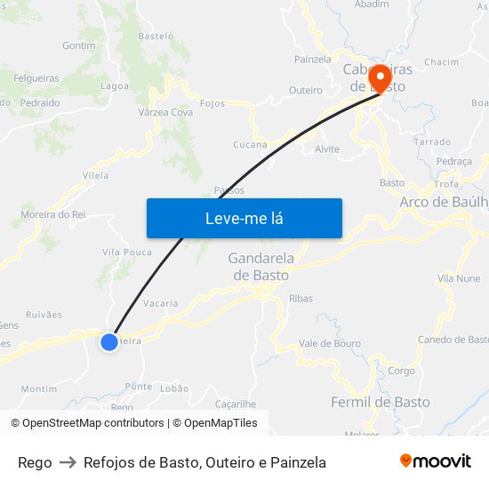 Rego to Refojos de Basto, Outeiro e Painzela map