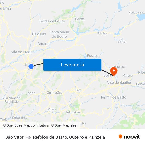 São Vítor to Refojos de Basto, Outeiro e Painzela map