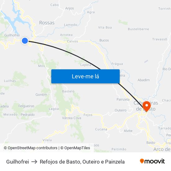 Guilhofrei to Refojos de Basto, Outeiro e Painzela map