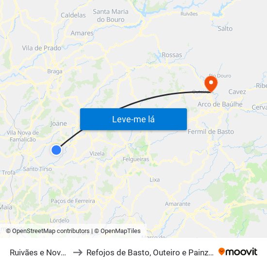 Ruivães e Novais to Refojos de Basto, Outeiro e Painzela map