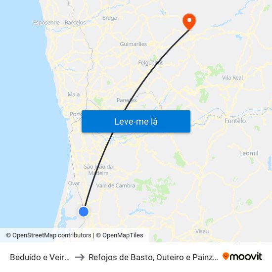 Beduído e Veiros to Refojos de Basto, Outeiro e Painzela map