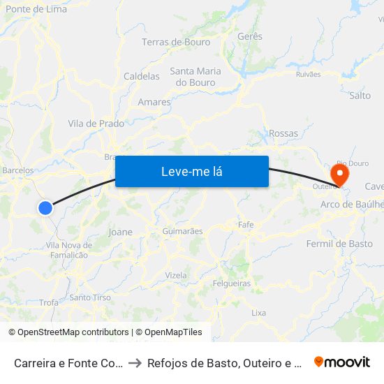 Carreira e Fonte Coberta to Refojos de Basto, Outeiro e Painzela map