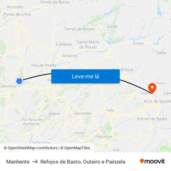 Manhente to Refojos de Basto, Outeiro e Painzela map