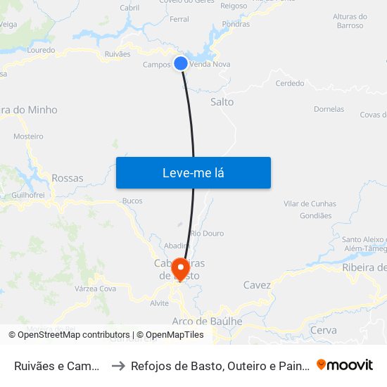 Ruivães e Campos to Refojos de Basto, Outeiro e Painzela map