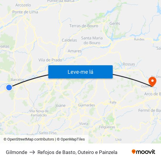 Gilmonde to Refojos de Basto, Outeiro e Painzela map