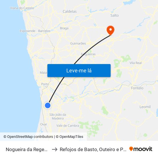 Nogueira da Regedoura to Refojos de Basto, Outeiro e Painzela map