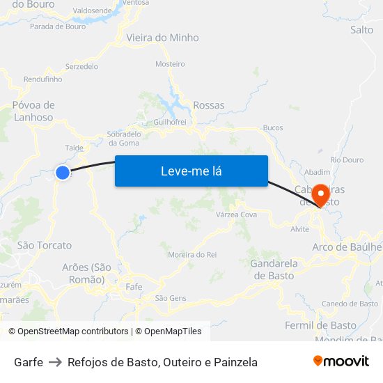 Garfe to Refojos de Basto, Outeiro e Painzela map