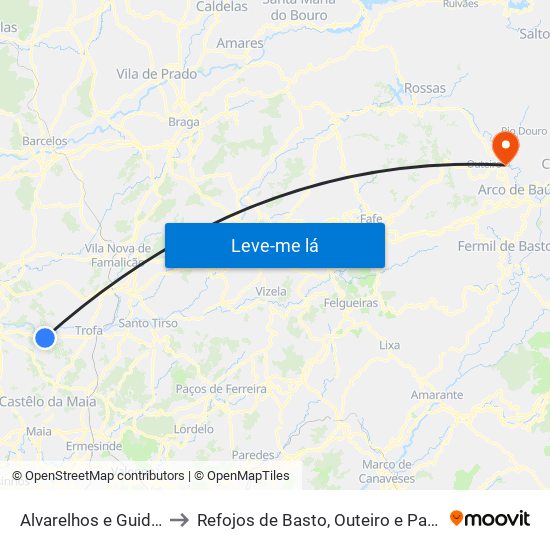 Alvarelhos e Guidões to Refojos de Basto, Outeiro e Painzela map