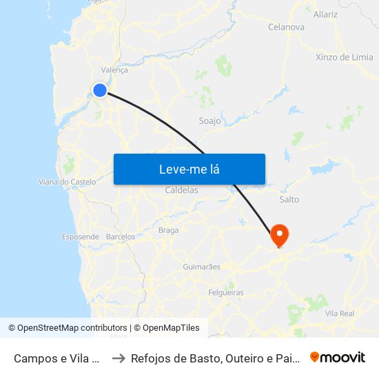 Campos e Vila Meã to Refojos de Basto, Outeiro e Painzela map