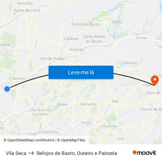 Vila Seca to Refojos de Basto, Outeiro e Painzela map