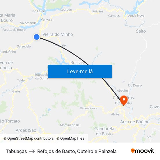 Tabuaças to Refojos de Basto, Outeiro e Painzela map