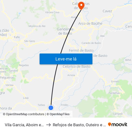 Vila Garcia, Aboim e Chapa to Refojos de Basto, Outeiro e Painzela map