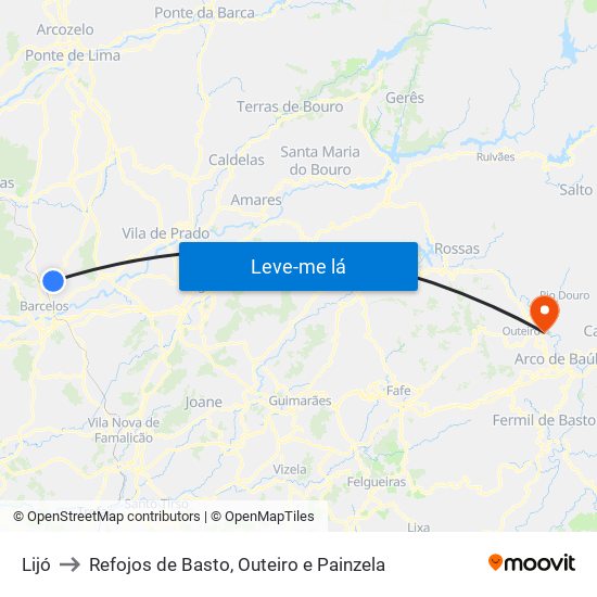 Lijó to Refojos de Basto, Outeiro e Painzela map