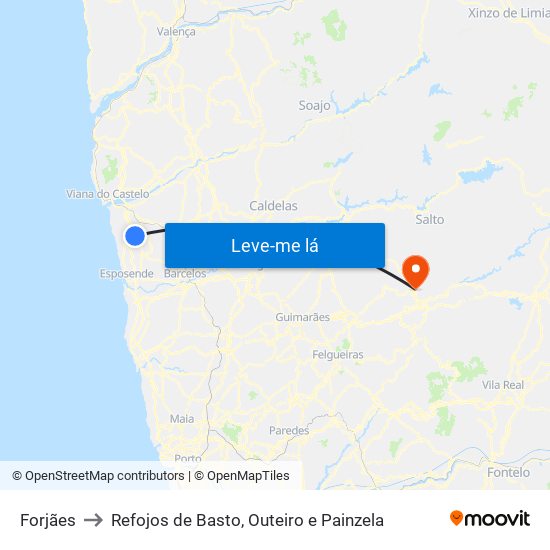 Forjães to Refojos de Basto, Outeiro e Painzela map