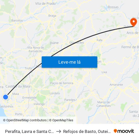 Perafita, Lavra e Santa Cruz do Bispo to Refojos de Basto, Outeiro e Painzela map