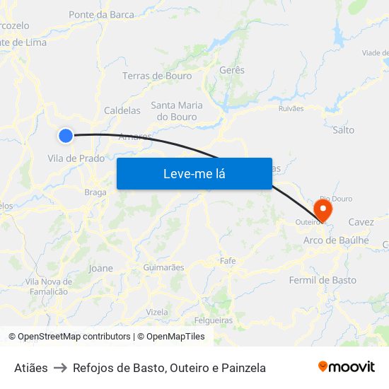 Atiães to Refojos de Basto, Outeiro e Painzela map