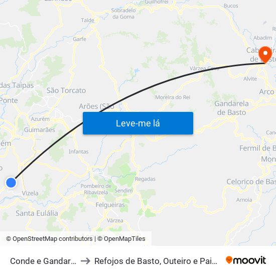 Conde e Gandarela to Refojos de Basto, Outeiro e Painzela map