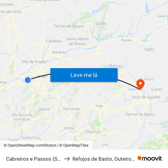 Cabreiros e Passos (São Julião) to Refojos de Basto, Outeiro e Painzela map