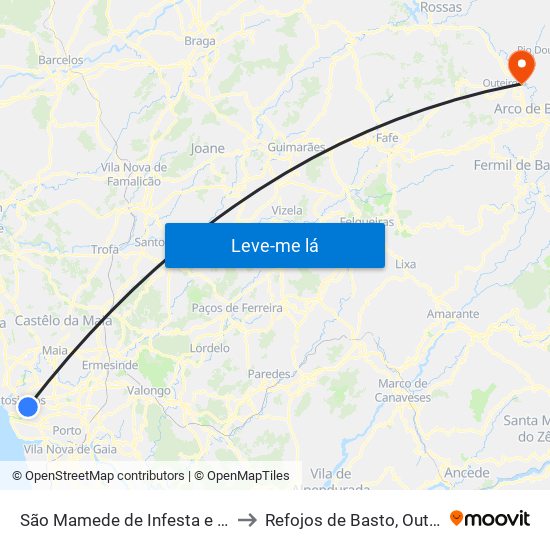 São Mamede de Infesta e Senhora da Hora to Refojos de Basto, Outeiro e Painzela map