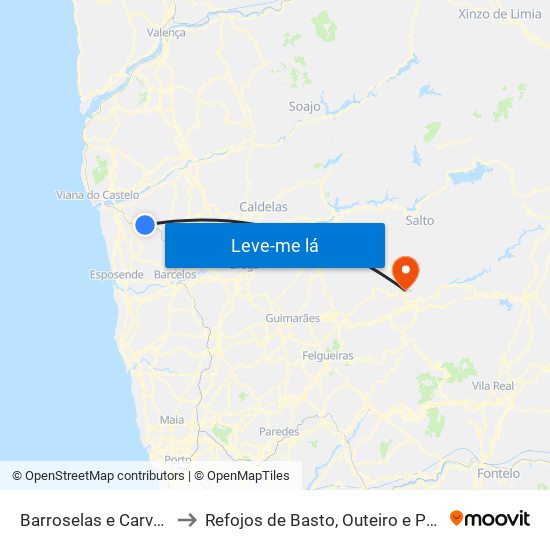 Barroselas e Carvoeiro to Refojos de Basto, Outeiro e Painzela map