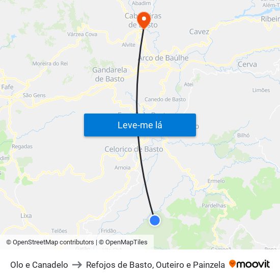 Olo e Canadelo to Refojos de Basto, Outeiro e Painzela map