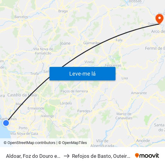 Aldoar, Foz do Douro e Nevogilde to Refojos de Basto, Outeiro e Painzela map