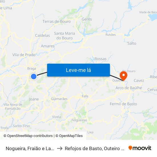 Nogueira, Fraião e Lamaçães to Refojos de Basto, Outeiro e Painzela map