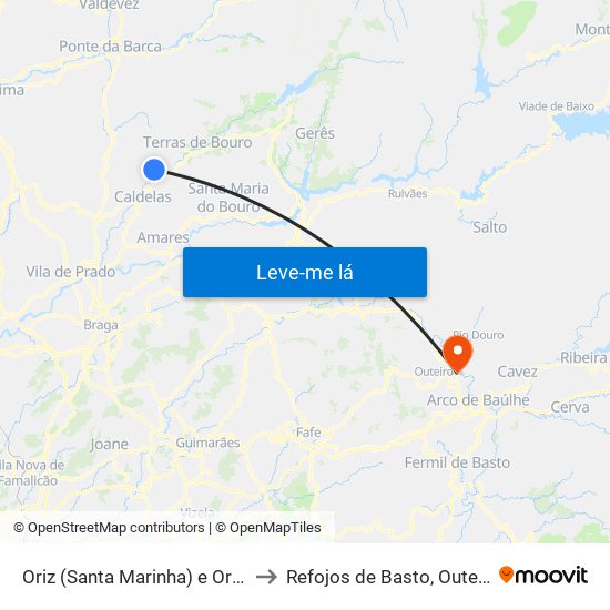 Oriz (Santa Marinha) e Oriz (São Miguel) to Refojos de Basto, Outeiro e Painzela map