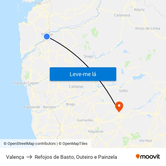 Valença to Refojos de Basto, Outeiro e Painzela map