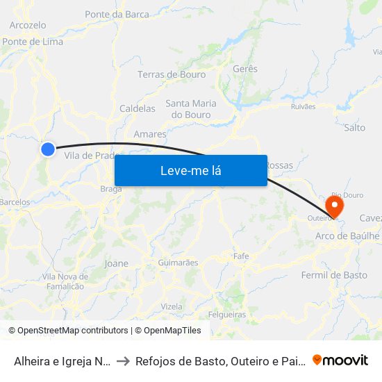 Alheira e Igreja Nova to Refojos de Basto, Outeiro e Painzela map