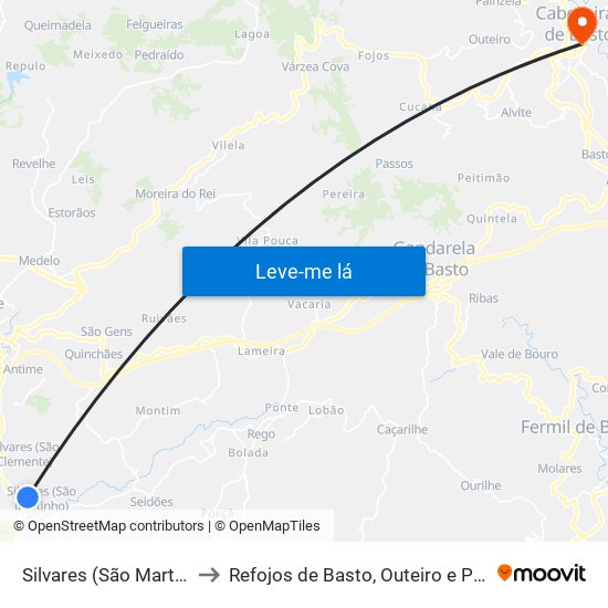 Silvares (São Martinho) to Refojos de Basto, Outeiro e Painzela map