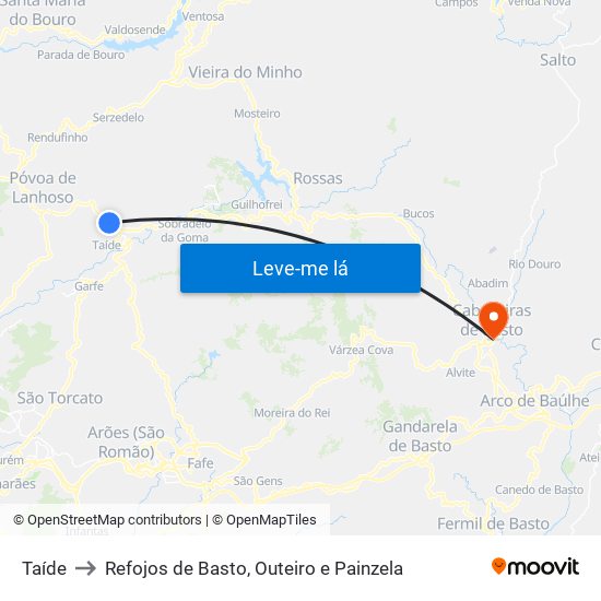 Taíde to Refojos de Basto, Outeiro e Painzela map